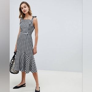 Mango gingham midi dress size M
